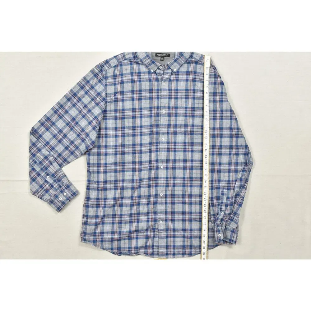 Banana Republic Luxe Flannel Slim Fit Shirt Mens XXL Tall Blue Gray Plaid Long S